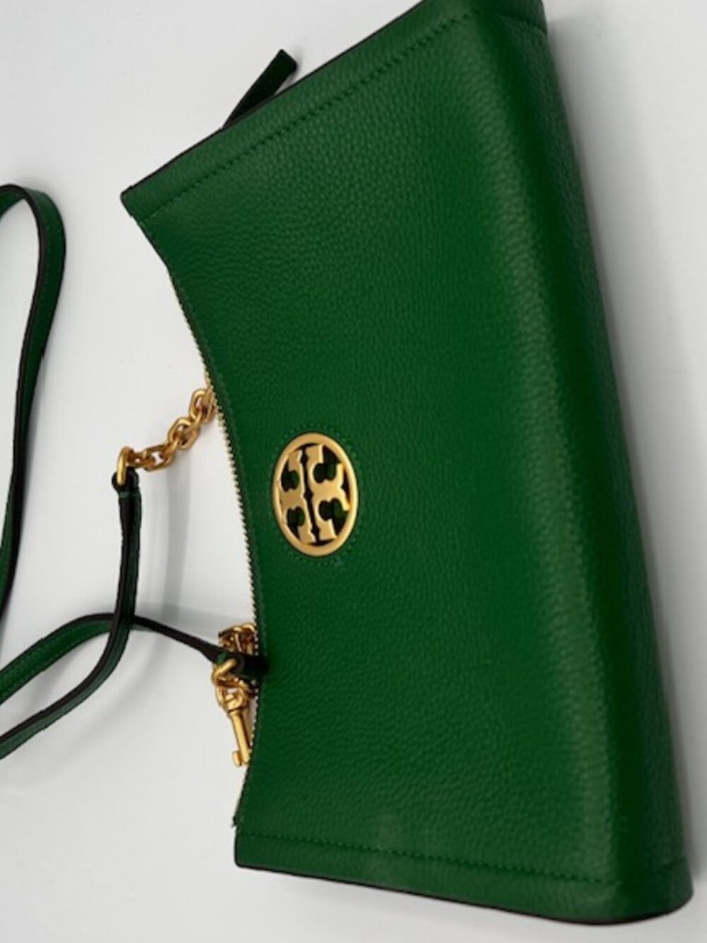 Tory Burch Green Pebbled Leather Gold Chain Crossbody Bag